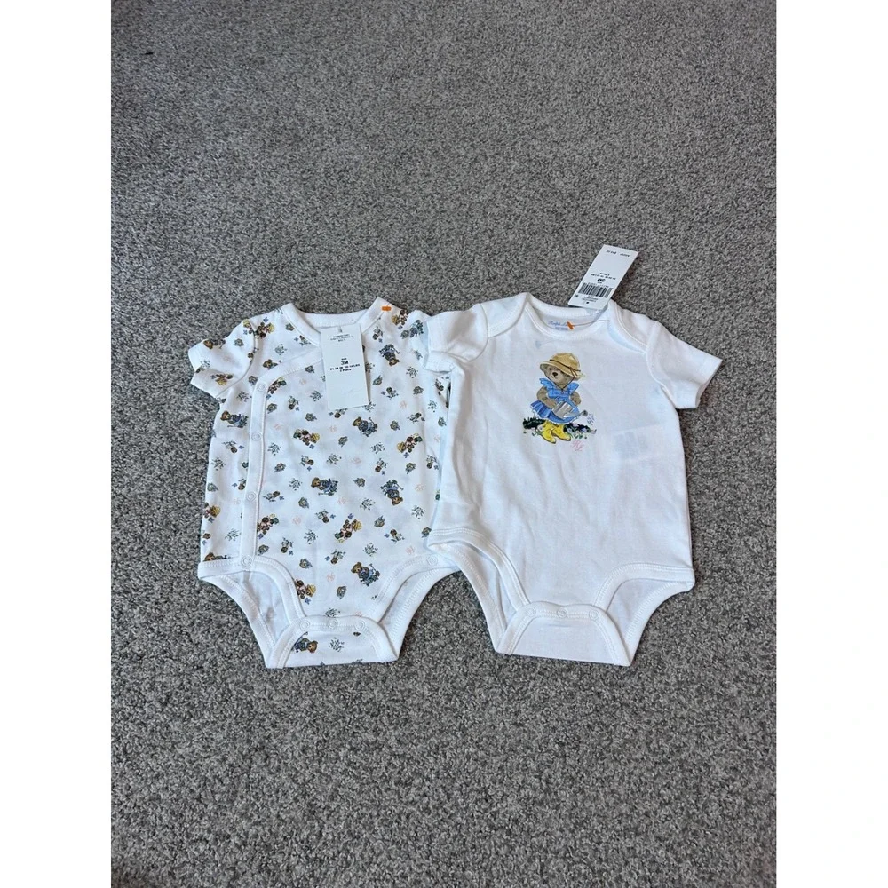 Ralph Lauren Baby 3M Polo Bear Bodysuit Set 2pc White Floral Garden 310900319001
